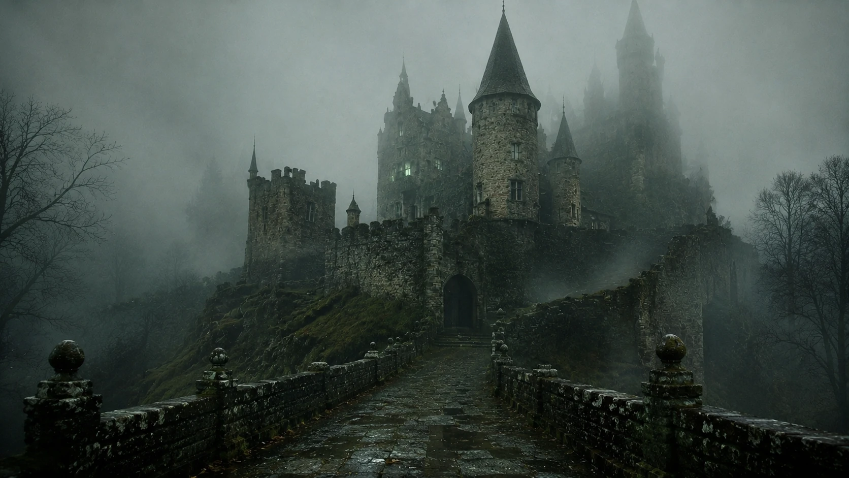 The Castle at the End of Bad Ideas, a fog-covered cursed fairy tale castle in FablePhobia