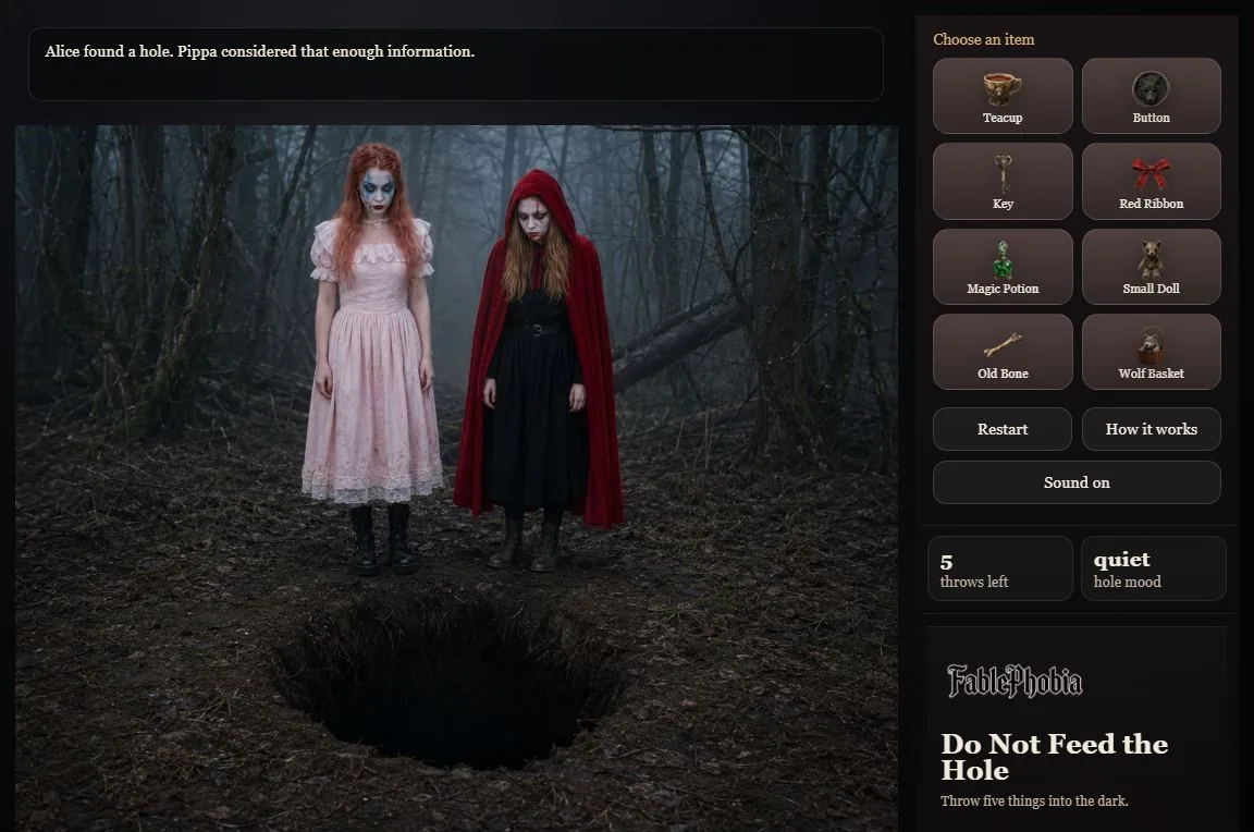 Screenshot of FablePhobia Do Not Feed the Hole browser game